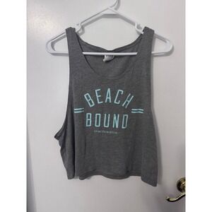 Victoria's Secret PINK Beach Bound Muscle Tank Top Gray Mint Green Small Crop
